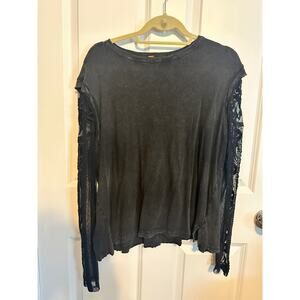 Free People Long Sleeved Layered T Shirt with Lace Sleeves Large